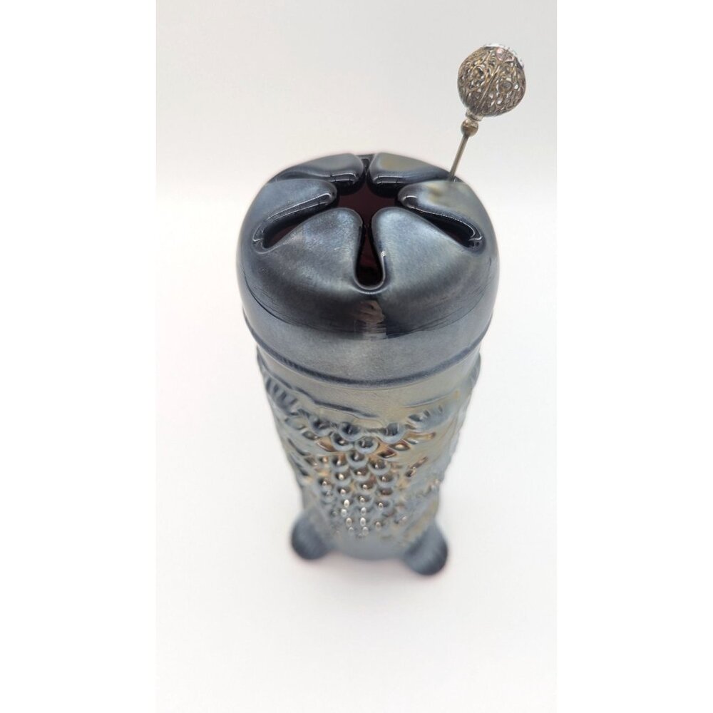 Unique Vintage Northwood Grape and Cable Cobalt Blue and Gold Art Glass Hatpin V